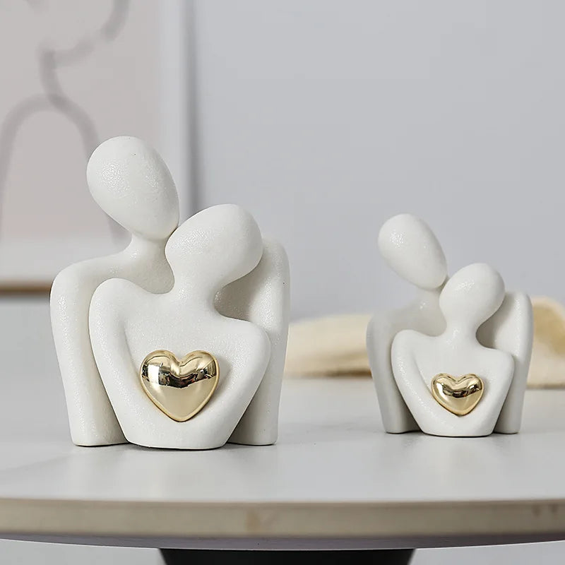 Heart-Shaped Gold-Plated Abstract Simple Character Decoration