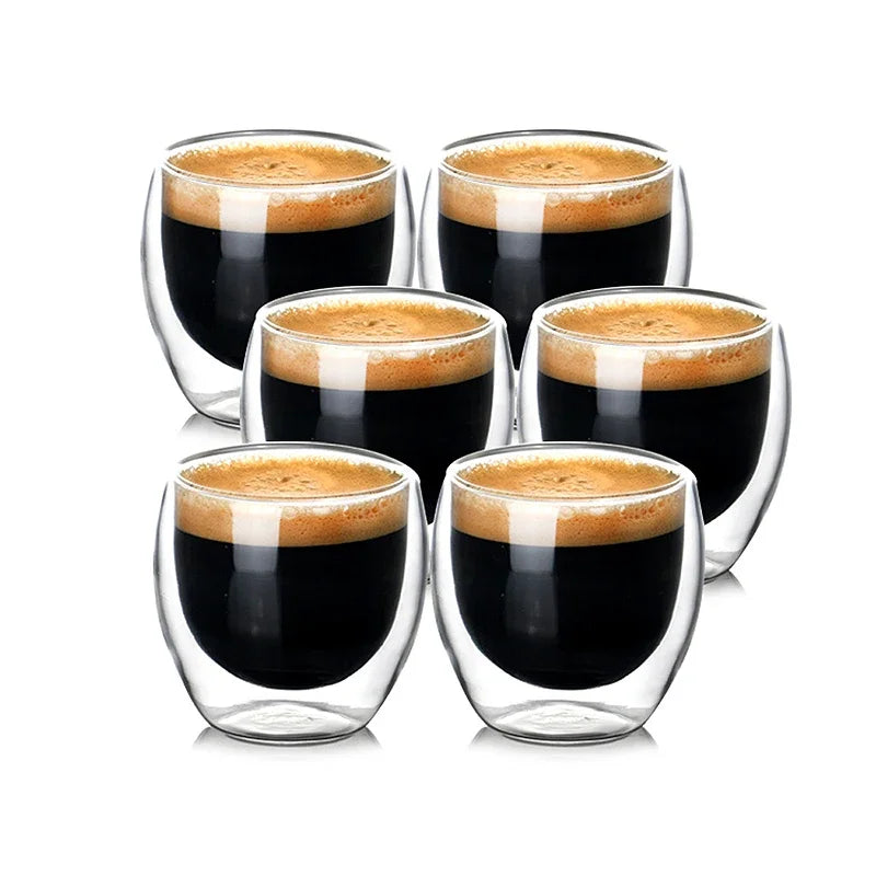 Upgrade Your Coffee Experience: 6 Double Wall Glass Mugs - 2.7 Oz Capacity