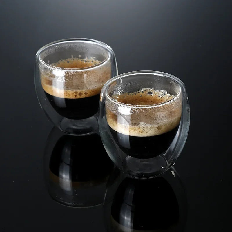 Upgrade Your Coffee Experience: 6 Double Wall Glass Mugs - 2.7 Oz Capacity