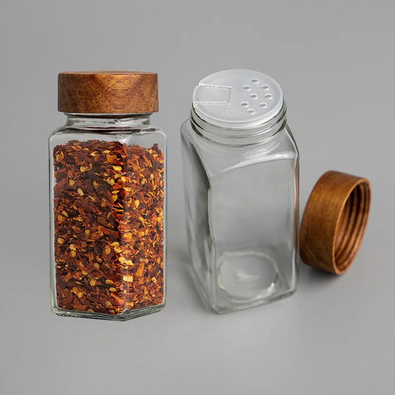 Acacia Wood Cover Square Glass Jar