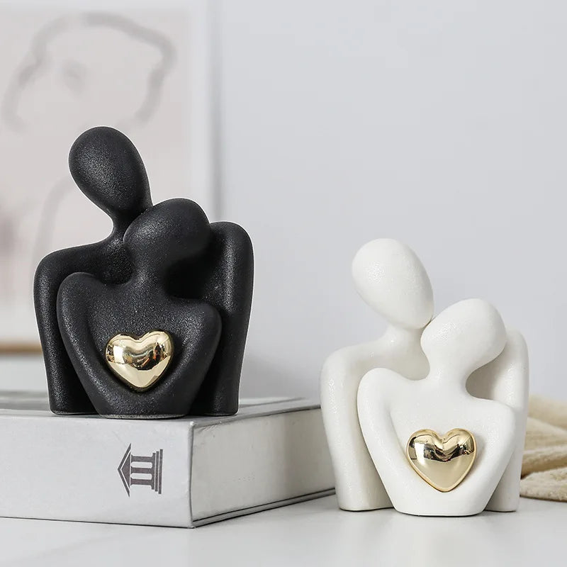 Heart-Shaped Gold-Plated Abstract Simple Character Decoration