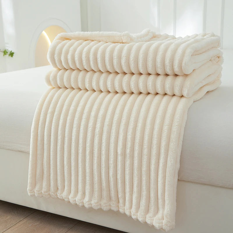 Stay Cozy with Our Luxurious Striped Flannel Fleece Blanket - Soft and Warm!