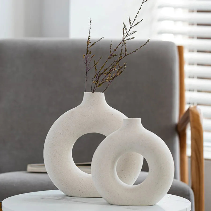 Nordic Vase Circular Hollow Ceramic Donuts