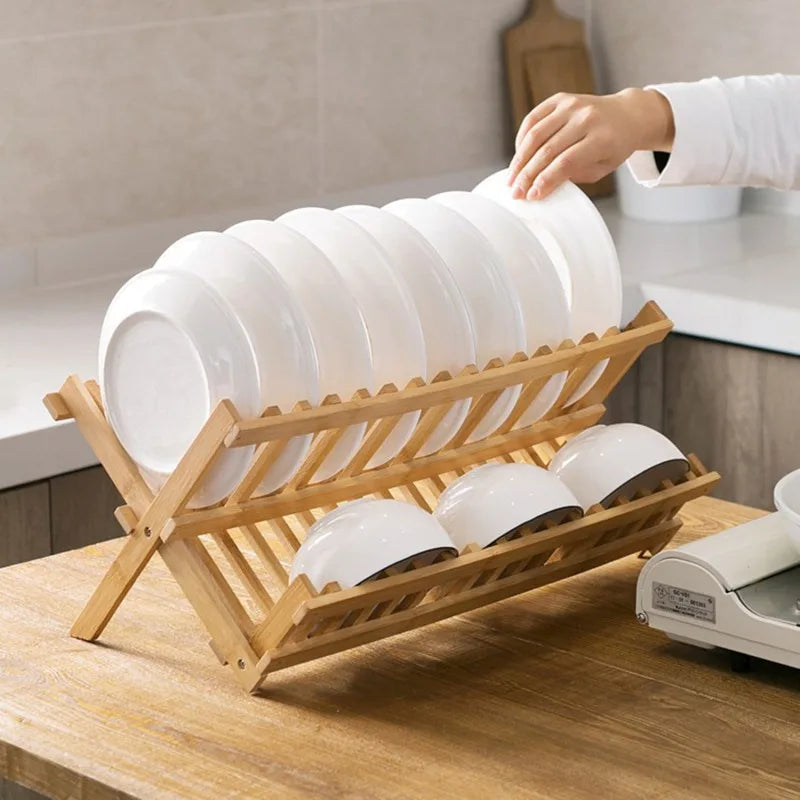 Effortless Drying with our Bamboo Dish Rack - Save Time and Space!