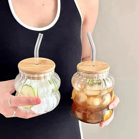 Reusable Glass Cup with Leak-Proof Lid and Straw